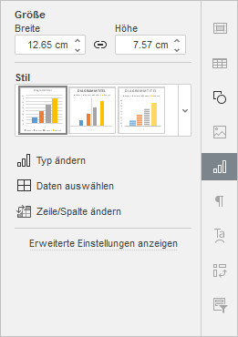 Dialogfenster Diagrammeinstellungen rechte Seitenleiste