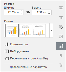Вкладка Параметры диаграммы на правой боковой панели