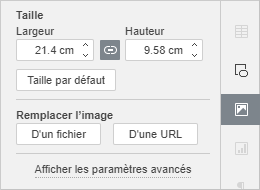 Fenêtre Paramètres de l'image du panneau latéral droit