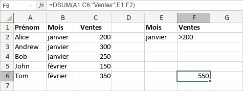 Fonction DSUM