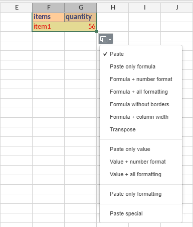 Paste options