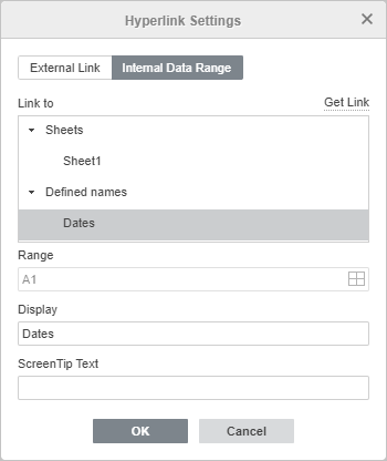 Hyperlink Settings window