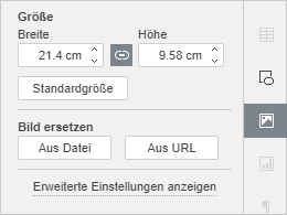 Dialogfenster Bildeinstellungen in der rechten Seitenleiste