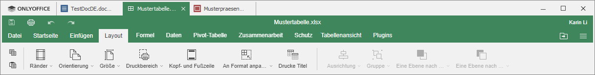 Registerkarte Layout