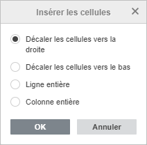 La fenêtre Insérer les cellules