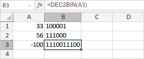 DEC2BIN Function