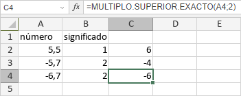 Función MULTIPLO.SUPERIOR.EXACTO