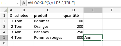 Fonction VLOOKUP