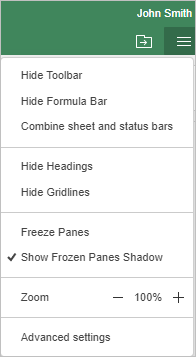View settings Menu
