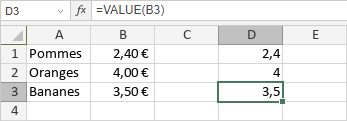 Fonction VALUE