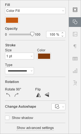 Shape settings tab