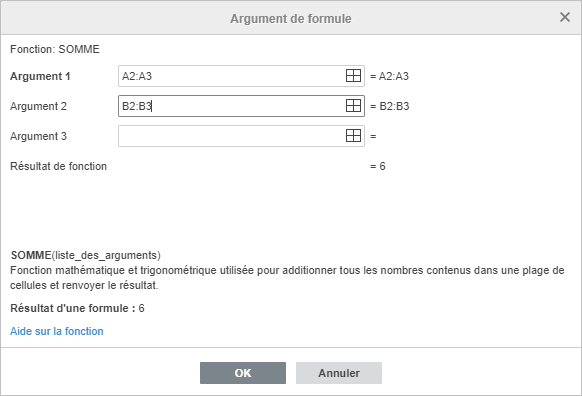 Argument de formule