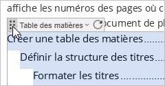 Déplacer la table des matières