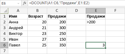 Функция DCOUNT