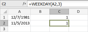 Funzione WEEKDAY