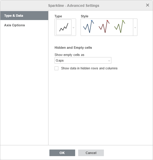 Sparkline Advanced Settings window