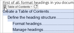 Moving the table of contents