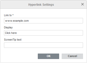 Hyperlink Settings window