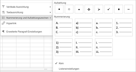 Aufzählungszeichen und nummerierte Listen