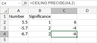 Функция CEILING.PRECISE
