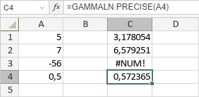 Fonction LNGAMMA.PRECIS