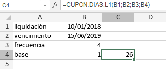 Función CUPON.DIAS.L1