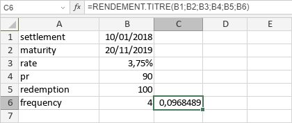 Fonction RENDEMENT.TITRE