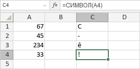 Функция СИМВОЛ