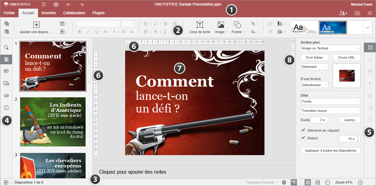 Fenêtre de l'éditeur en ligne Presentation Editor