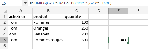 Fonction SUMIFS