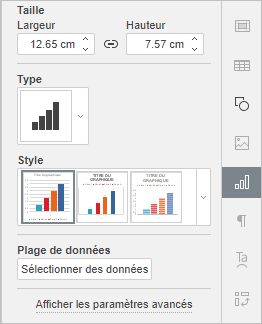 Fenêtre Paramètres du graphique du panneau latéral droit