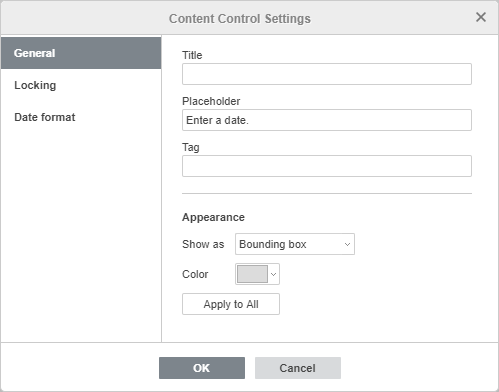 Content Control settings window - General