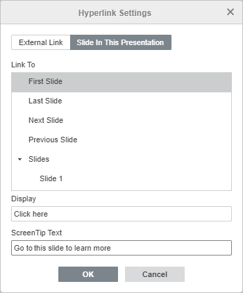 Hyperlink Settings window