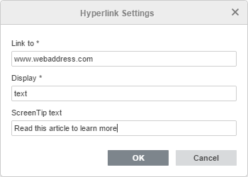 Hyperlink Settings window