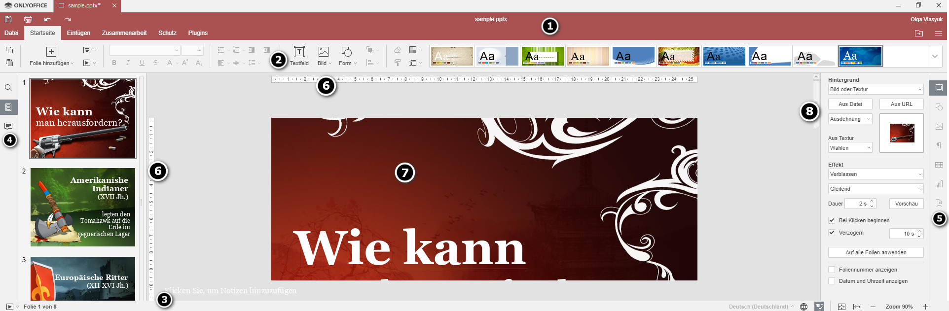 Benutzeroberfläche des Desktop-Präsentationseditors