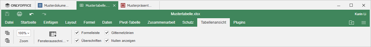 Registerkarte Tabellenansicht
