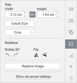 Image Settings Right-Side Panel window