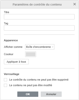 Fenêtre des paramètres de contrôle du contenu