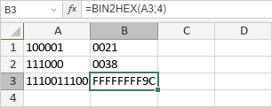 Fonction BIN2HEX