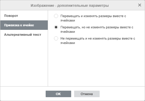 Изображение - дополнительные параметры: Привязка к ячейке