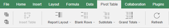 Pivot table toop toolbar