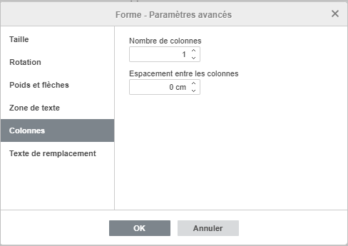Paramètres de la forme - onglet Colonnes