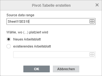 Pivot-Tabelle erstellen - Fenster