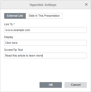 Hyperlink Settings window