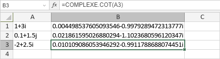 Fonction COMPLEXE.COT