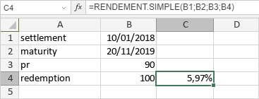 Fonction RENDEMENT.SIMPLE