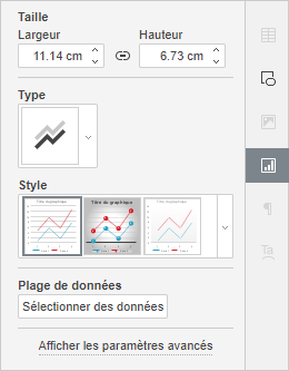 Fenêtre Paramètres du graphique du panneau latéral droit