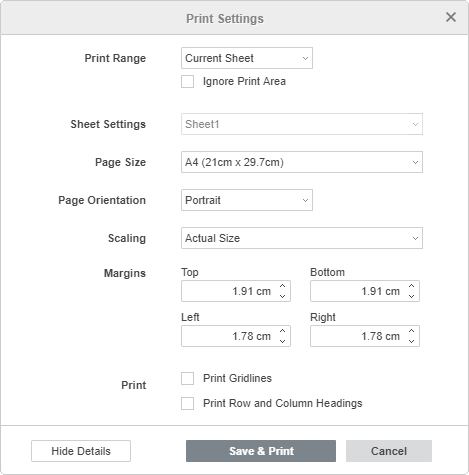 Print Settings window