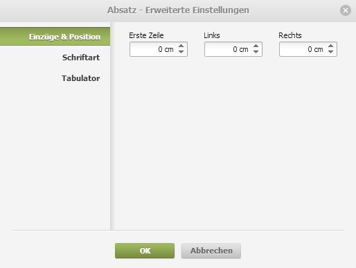 Eigenschaften des Absatzes - Registerkarte Einzüge & Position