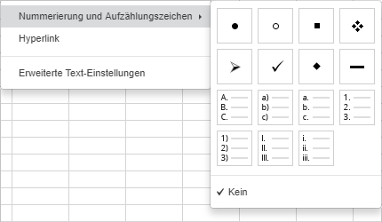 Aufzählungszeichen und nummerierte Listen